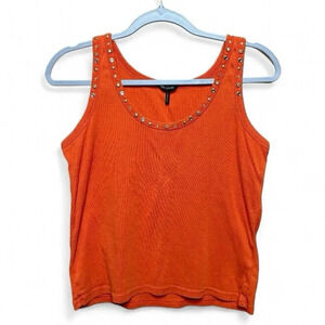 Daisy Fuentes Orange Retro Y2K 90s Sleeveless Tank Top Studded Size Large